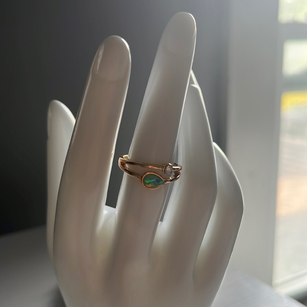 2 in 1 gold ring with opal stone and diamond stone